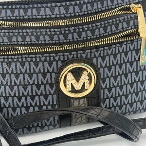 MKF Mia K Farrow Signature Milan Monogram Crossbody Purse Bag Black & Gray